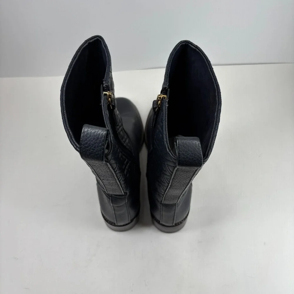 Tory Burch Marion Women's US 8M Quilted Black Leather Mid-Calf‎ Boots Equestrian
